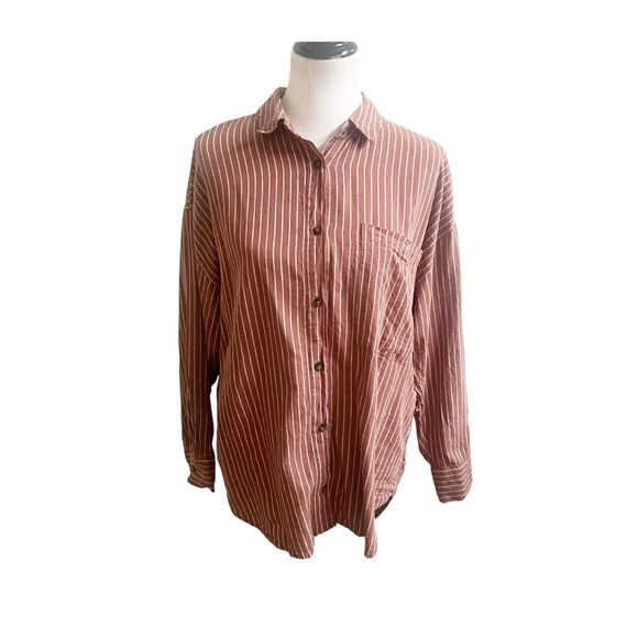 CALIA By Carrie Underwood Linen Blend Collared Shirt Button Front Small Brown - Picture 1 of 8